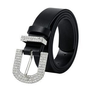 3436 Rhinestone Buckle Belt For Women- Pu Leather Plus Size Belts Jeans
